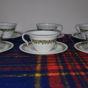 Vintage Corelle Vitrelle Green Spring Blossom Crazy Daisy Tea Or Coffee Cups